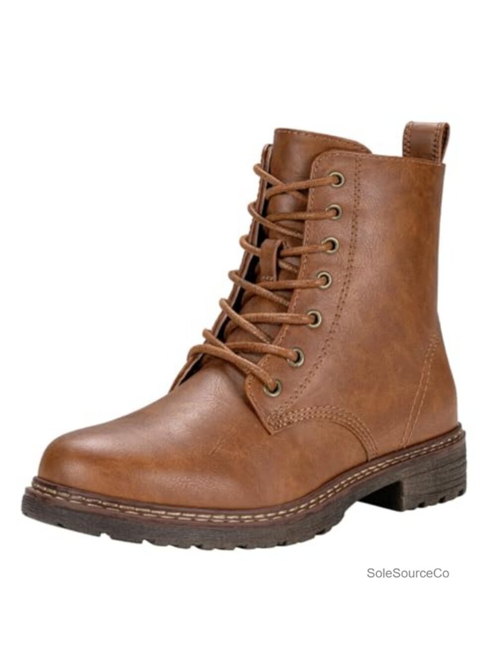 Faux Leather Lace Up Combat Ankle Boots Side Zip Low Heel Daily Wear